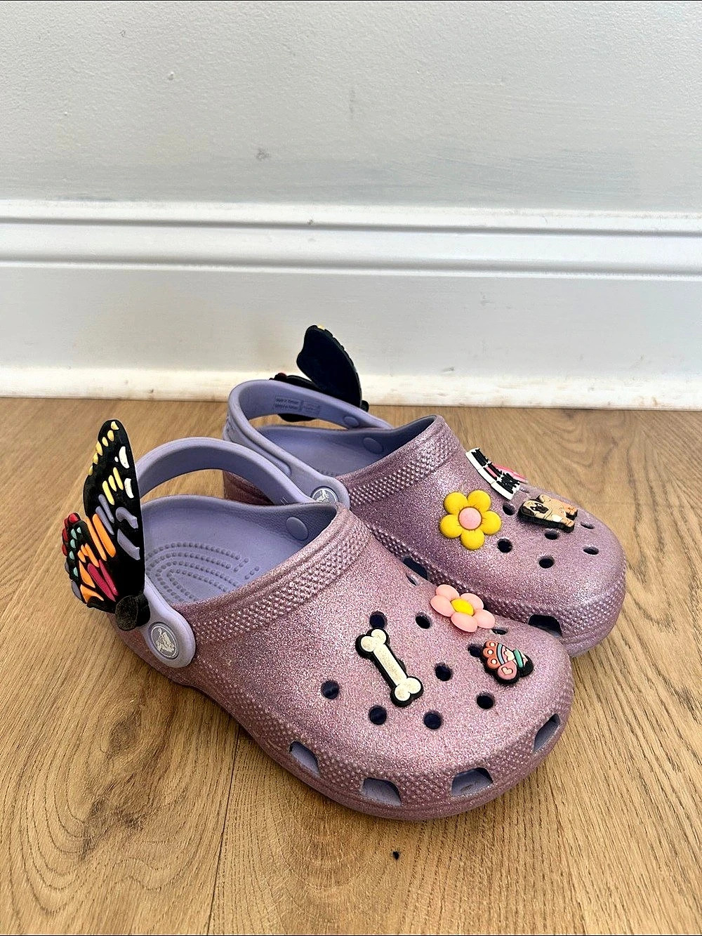 Crocs Girls Classic Glitter Purple Clogs Size J 1